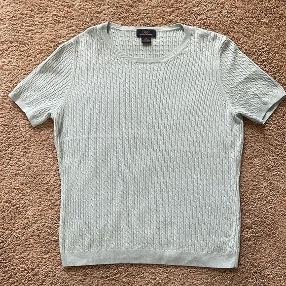 Brooks Bothers silk & cashmere sweater & cardigan set, light aqua - Picture 7 of 9